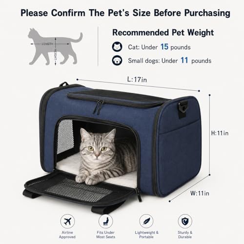 Pet Carrier for Cats and SmallDogs Upto15lb, Royal Blue, Medium