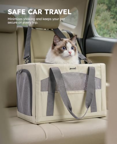 Pecute Cat Carrier Stable, Pet Carrier with Privacy Partition,Beige