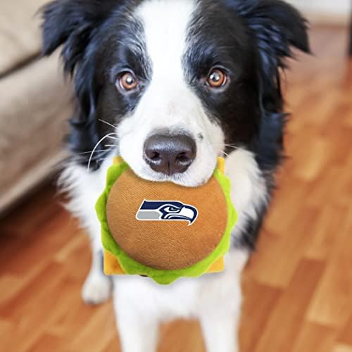 Pets First NFL Seattle Seahawks Stadium Cheese Burger Plush Dog & Cat Squeak Toy with Beautiful Team Name & Logo
