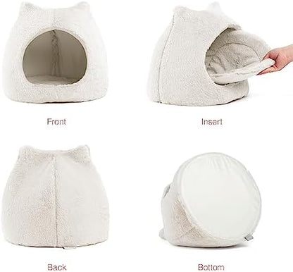 Best Friends by Sheri Meow Hut Fur Dome Pet Bed – Covered Cat Cave for Cats & Small Dogs up to 15 lbs, Faux Fur Hideaway with Water-Resistant Bottom, Machine Washable, Ivory
