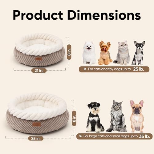 FUKUMARU Cute Round Cat Bed, Calming Donut Small Dog Beds, Washable
