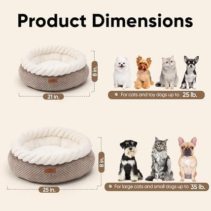 FUKUMARU Cute Round Cat Bed, Calming Donut Small Dog Beds, Washable