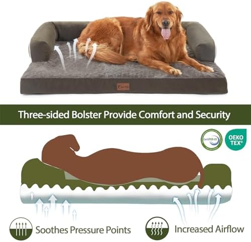 Orthopedic Washable Dog Bed for Large Dogs, 36x27in, Dark Green