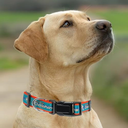 Pets First NFL Miami Dolphins Licensed PET COLLAR, Small - Heavy-Duty, Strong, and Durable Dog Collar. Available in 31 Football Teams and 4 Sizes