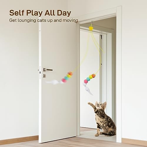 Potaroma Interactive Cat Feather Toys 5 Pcs, Cat Teaser Retractable Hanging Indoor Kitten Play Chase Exercise, Mental Physical Stimulation for All Breeds and Species (Pack of 2)