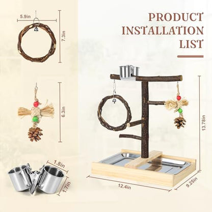 Bird Playground Natural Wooden Parrot Play Stand