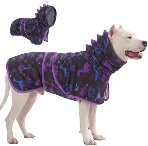 LovinPet 3-in-1 Dog Warm Winter Coat & Bathrobe, Black Dinosaur Fleece, L