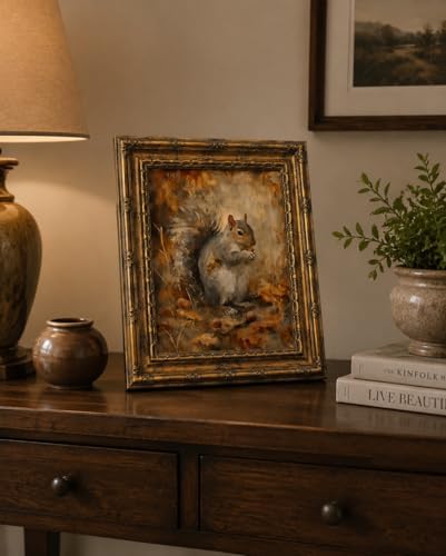 Framed Vintage Style Wall Art Rustic Forest Animal Whimsical Squirrel Canvas Print Farmhouse Decor for Bedroom or Living Room 8x10 Inches Suitable for Hanging or Tabletop Display