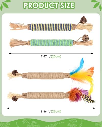 TINDTOP Catnip Chew Toys for Cats, 4 Pack Natural Silvervine Sticks for Kittens Teeth Cleaning, Matatabi Dental Care, Increase Appetite, Aggressive Chewers Cat Dental Toy