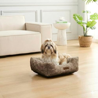 Modern Threads Ultra Soft Plush Pet Bed for Small and Medium Dogs with Elegant Texture and Stylish Design, Removable Washable Cover, Brown, (24" L x 20" W x 8" Th)