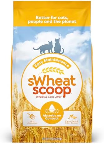 sWheat Scoop Natural Wheat & Corn Cat Litter, Easy Maintenance, Absorbs on Contact with Plant-Based Odor Control, 14 Pound Bag