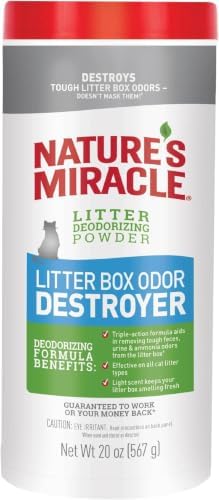 Nature's Miracle Litter Box Deodorizer Powder, Cat Odor Control | Unscented | 20 Ounces | Pack of 6