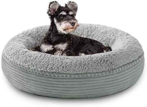 Love's cabin Round Donut Cat and Dog Cushion Bed, 24in Pet Bed for Small or Medium Dogs, Anti-Slip & Water-Resistant Bottom, Soft Durable Fabric Pet Beds, Washable Calming Cat Bed Pure Gray