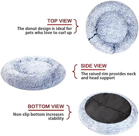 Bedfolks Calming Fluffy Donut Dog Bed for Large Dogs,Navy Blue, 36" Round