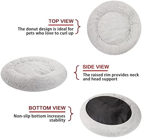 Bedfolks Calming Fluffy Donut Dog Bed for X-Large Dogs,Light Grey,45" Round
