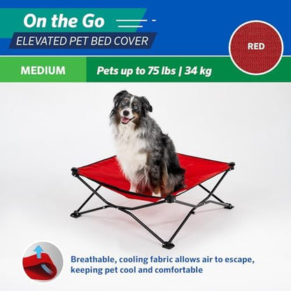 Coolaroo On The Go Cooling Elevated Dog Bed Replacement Cover, Portable for Travel & Camping, Collapsible for Storage, Medium, Red