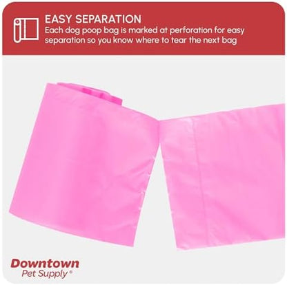 Downtown Pet Supply Poop Bags for Dogs with Dispenser, 220 Count - Leak-Proof Dog Waste Bags and Bone-Shaped Dog Poop Bags Holder for Leash - Pink, 12.5" x 8.5"
