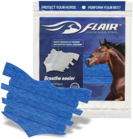 Flair Equine Nasal Strips for Horses (Blue, 6 Pack), Adhesive Equine Nasal Strips & Support, Breathing Improvement for Competition and Training Horses, Equine Health Supplies, Breathing Aid