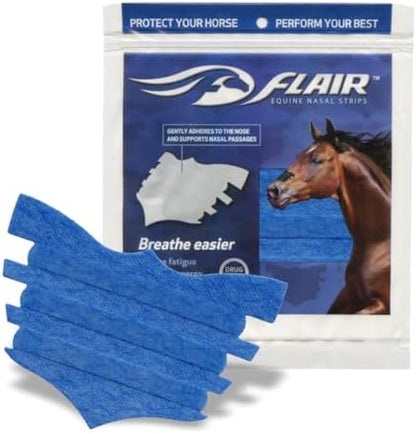 Flair Equine Nasal Strips for Horses (Blue, 6 Pack), Adhesive Equine Nasal Strips & Support, Breathing Improvement for Competition and Training Horses, Equine Health Supplies, Breathing Aid