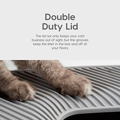 IRIS USA Cat Litter Box, Top Entry, Dog Proof, Covered, Scoop, Gray
