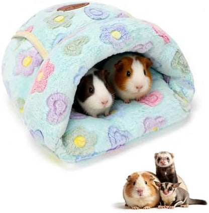 YUEPET Guinea Pig Bed, Warm Fleece Cuddle Cave, Green Flower