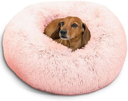 Best Friends by Sheri The Original Calming Donut Dog Bed for Small Dogs up to 25 lbs, Shag Faux Fur, Cotton Candy Pink, 23" x 23"