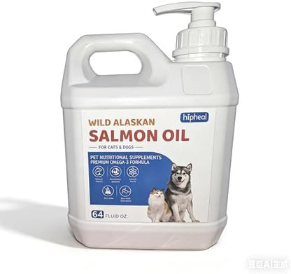 Wild-Caught Salmon Oil for Dogs & Cats - Omega 3 EPA DHA,Fish Oil Liquid Supplement for Skin & Coat Health (64 FLOZ Fish Oil)