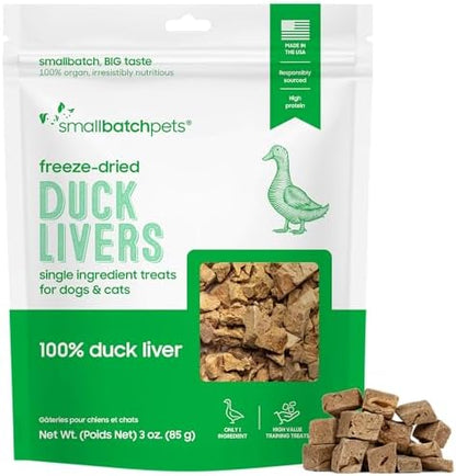 smallbatch Freeze Dried Duck Livers, High Protein Dog & Cat Treats, 3oz