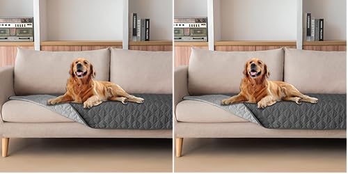 gogobunny 3X Stronger Waterproof Pet Blanket, Scratch Proof Furniture Protector for Dogs Cats, Reversible Cover 30x70 Inch, Dark Grey/Light Grey (Pack of 2)