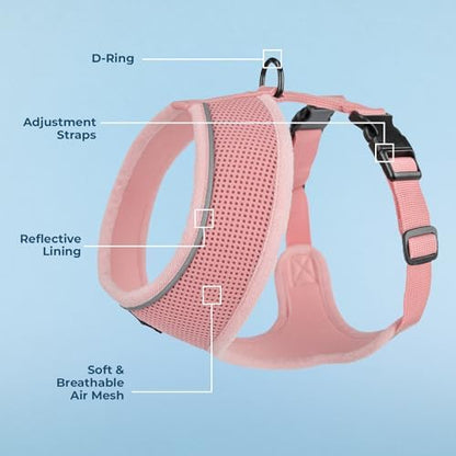 Best Pet Supplies Voyager Aerolite Over the Head Dog Harness, No Pull Breathable Air Mesh Vest, Quick Dry with Reflective Stitching, Adjustable Escape Resistant Harness - Pink, X-Small
