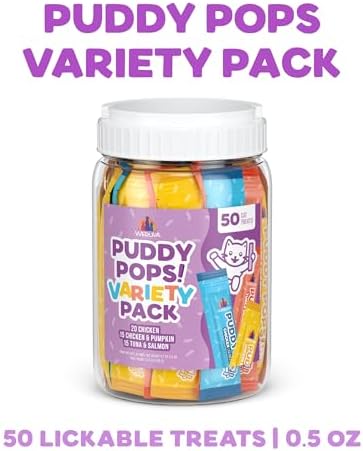 Weruva Puddy Pops, Lickable Cat Treats Variety Pack, 0.5oz Tube, Pack of 50