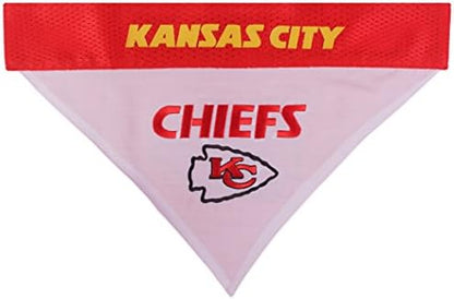 Pets First NFL DOG BANDANA - KANSAS CITY CHIEFS REVERSIBLE PET BANDANA. 2 Sided Sports Bandana with a PREMIUM Embroidery TEAM LOGO, Small/Medium. - 2 Sizes & 32 NFL Teams available (KCC-3217-S-M)