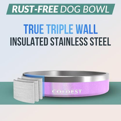 Coldest Dog Bowl - Anti Rust Metal, Non Slip, 3 Layers Insulated Stainless Steel Dog Bowls - Spill Proof & Heavy Duty - Water Bowl for Dogs, Cats, Dish Washer Safe (21 oz,Saturn's Moon Purple Glitter)