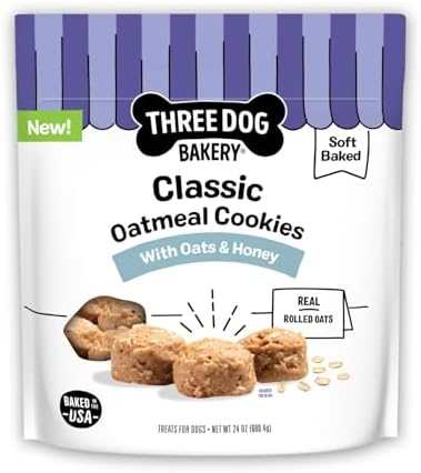 Three Dog Bakery Classic Oatmeal Cookies Soft Baked Dog Treats - 24 oz Bag