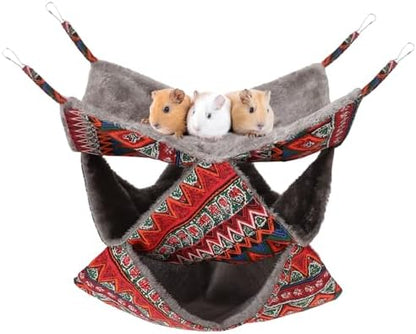 3 Tier Guinea Pig Cage Accessories,Ferret Rat Hammock,13.7x13.7 Inches, Pet Cage Hanging Bunkbed Hammock for Small Animals,Guinea Pig,Ferret,Kitten,Squirrel, Chinchilla, Rat,Parrot