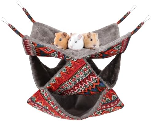 3 Tier Guinea Pig Cage Accessories,Ferret Rat Hammock,13.7x13.7 Inches, Pet Cage Hanging Bunkbed Hammock for Small Animals,Guinea Pig,Ferret,Kitten,Squirrel, Chinchilla, Rat,Parrot