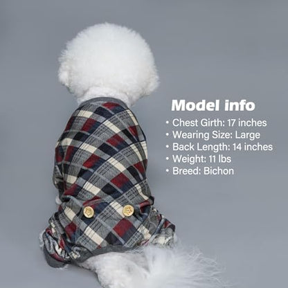 KYEESE Velvet Dog Pajamas for Small Dogs Soft Plaid Onesie Daily Wear
