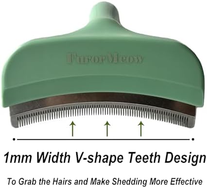Pet Deshedding Tool with Curve Blade, Cat Grooming Brush, Tight V-shaped Teeth Shedding Comb for Cats and Dogs (Green, Large)
