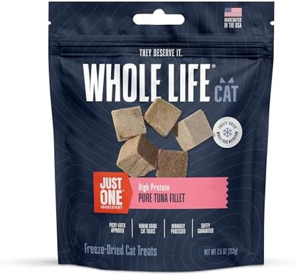 Whole Life Cat Just One Tuna Freeze Dried Cat Treats - Human Grade High Protein Food, Healthy Training Snacks, Freeze Dried Tuna Food Toppers, USA Made Natural Treats - 7.5 oz (Pack of 1)