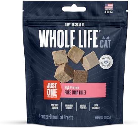 Whole Life Cat Just One Tuna Freeze Dried Cat Treats - Human Grade High Protein Food, Healthy Training Snacks, Freeze Dried Tuna Food Toppers, USA Made Natural Treats - 7.5 oz (Pack of 1)