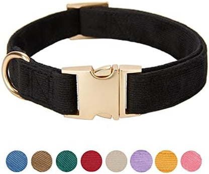 Soft Corduroy Fibric Dog Collar with High Grade Metal Buckle, for Small Dogs(Black,Small:10-15")