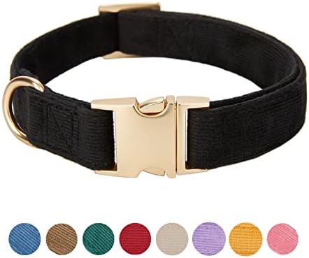 Soft Corduroy Fibric Dog Collar with High Grade Metal Buckle, for Small Dogs(Black,Small:10-15")