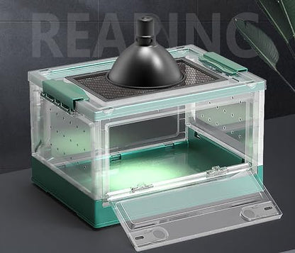 Large Portable Reptile Tank with Multi-Observation Perspective Foldable and Bottom Pulley, Ideal Habitat for Gecko, Frog, Spider and so on (Blue)