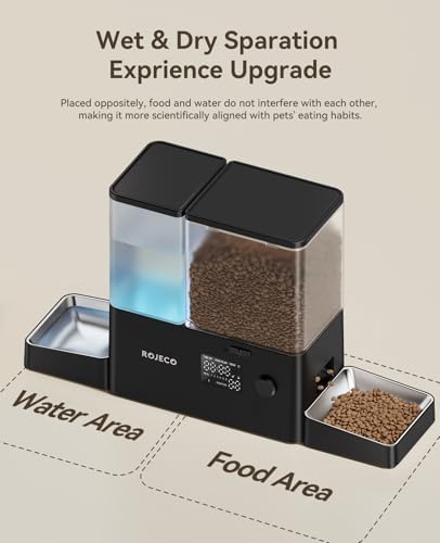 ROJECO Automatic Cat Feeder & Water Dispenser,Button Customizable Feeding