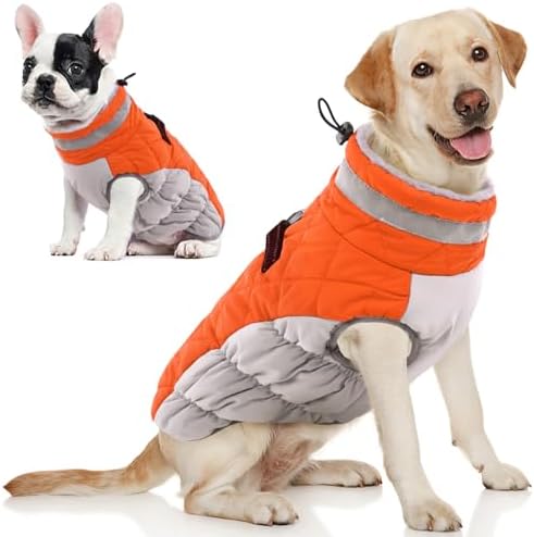 AOFITEE Dog Coat for Large Dogs Waterproof Dog Winter Jacket with Harness