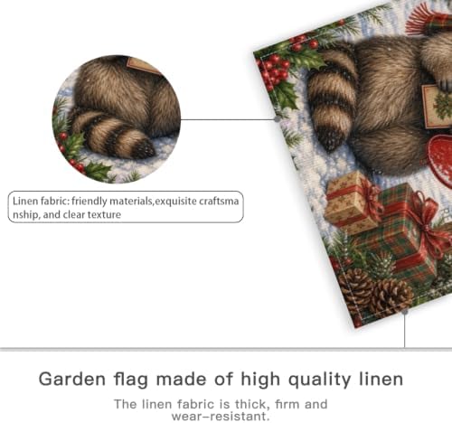 Christmas Raccoon Garden Flag 12x18 Inch Merry Holiday Mailbox Cards Scarf Gifts Snowy Rustic Farmhouse Outdoor Yard Lawn Porch Double Sided Banner Winter Welcome Decor