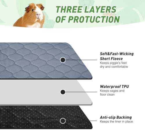 Guinea Pig Cage Liners, 36''X60'' Washable Guinea Pig Pee Pads, Non Slip Reusable Super Absorbent Guinea Pig Training Mat Bedding Fleece for Small Animals Hamster Rabbit Chinchilla Rat, 2Pack