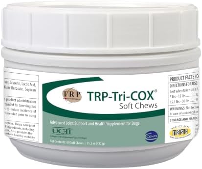 TRP-Tri-COX Soft Chews for Dogs, Hip & Joint Support Supplement with Glucosamine, MSM, UC-II Collagen & Omega-3s, Mobility & Joint Health Support, 60 Soft Chews