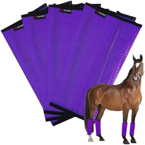 Horse Fly Boots, Breathable Mesh Protection Set of 4, Comfortable Horse Leggings, Breathable Mesh Design, Equine Supplies for Reduce Stomping, Hoof Damage & Leg Fatigue (Purple, Large)