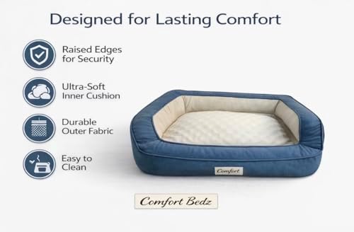 Orthopedic Dog Bed, Blue, Bolster Sides, Non-Slip Bottom, Plush Cushion, Easy to Clean, for Small to Medium Dogs